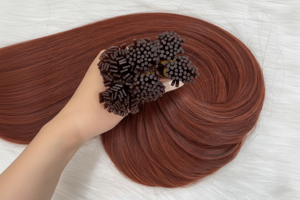 #33 auburn straight I-tip keratin extensions Vietnamese hair C Beauty
