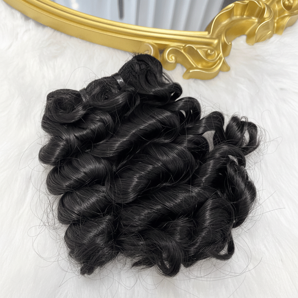 Curly double drawn Remy weft bundle Vietnamese hair natural black C Beauty