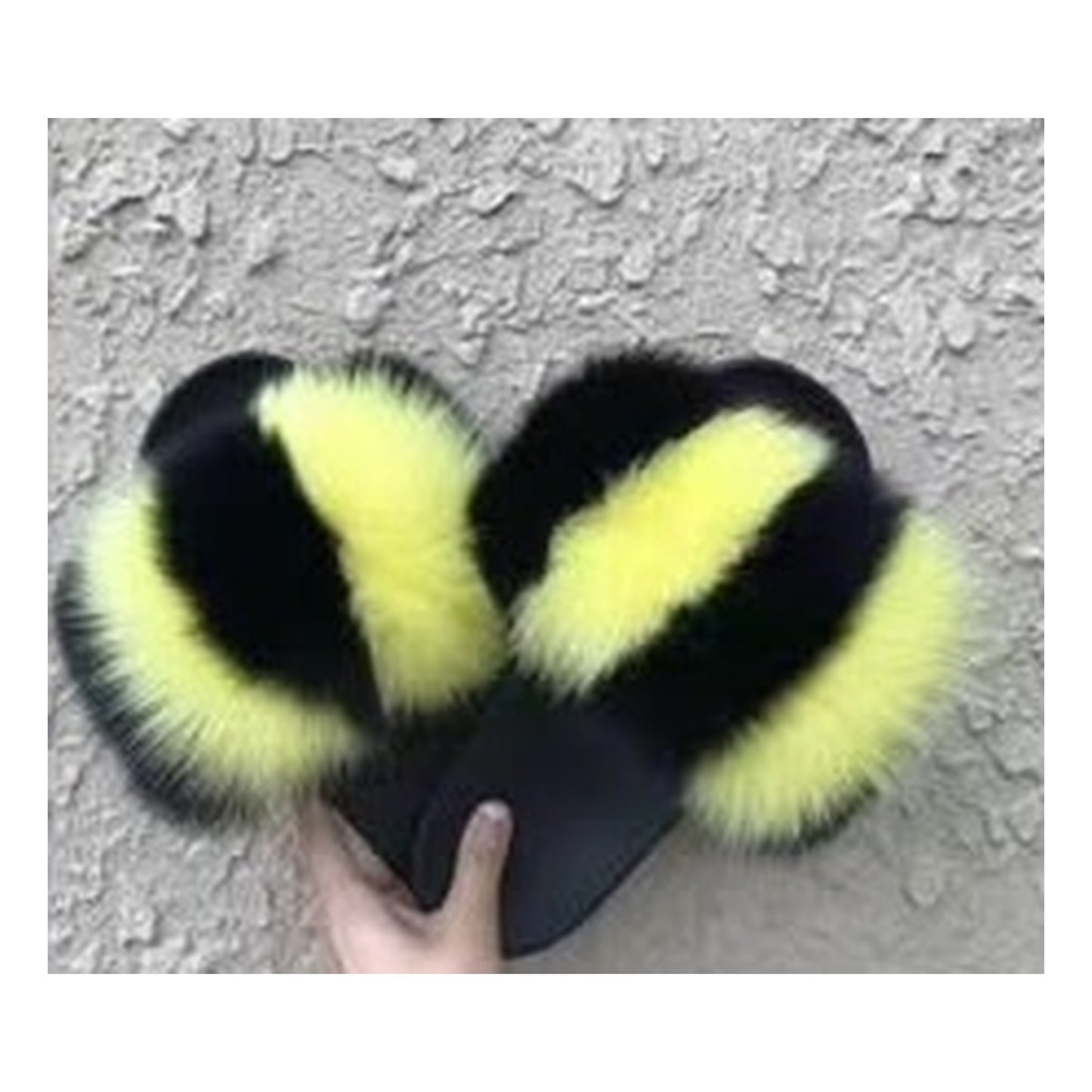 Fox Fur Slides – Black / Yellow – Style F-107