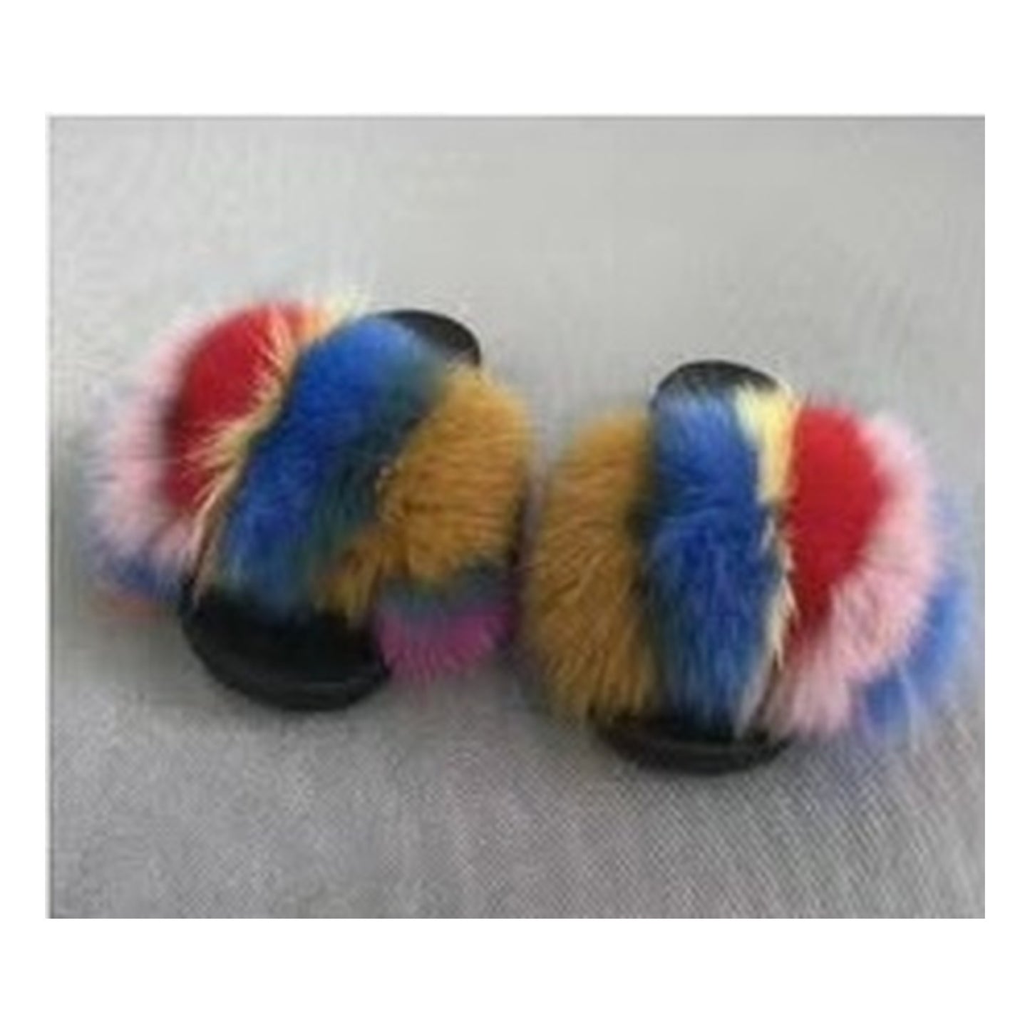 Fox Fur Slides – Red / Yellow / Light Blue – Style F-176