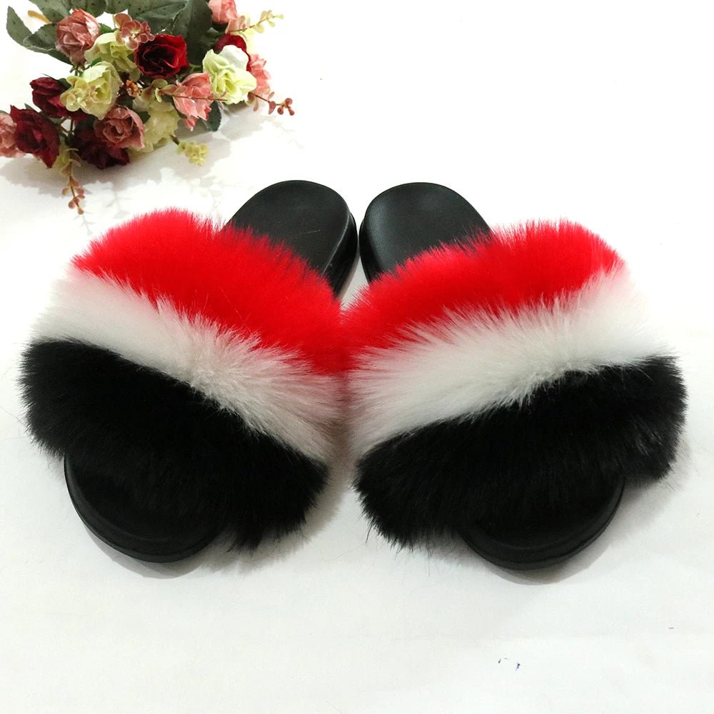 2025 genuine faux fox fur slippers - Shopcbeauty
