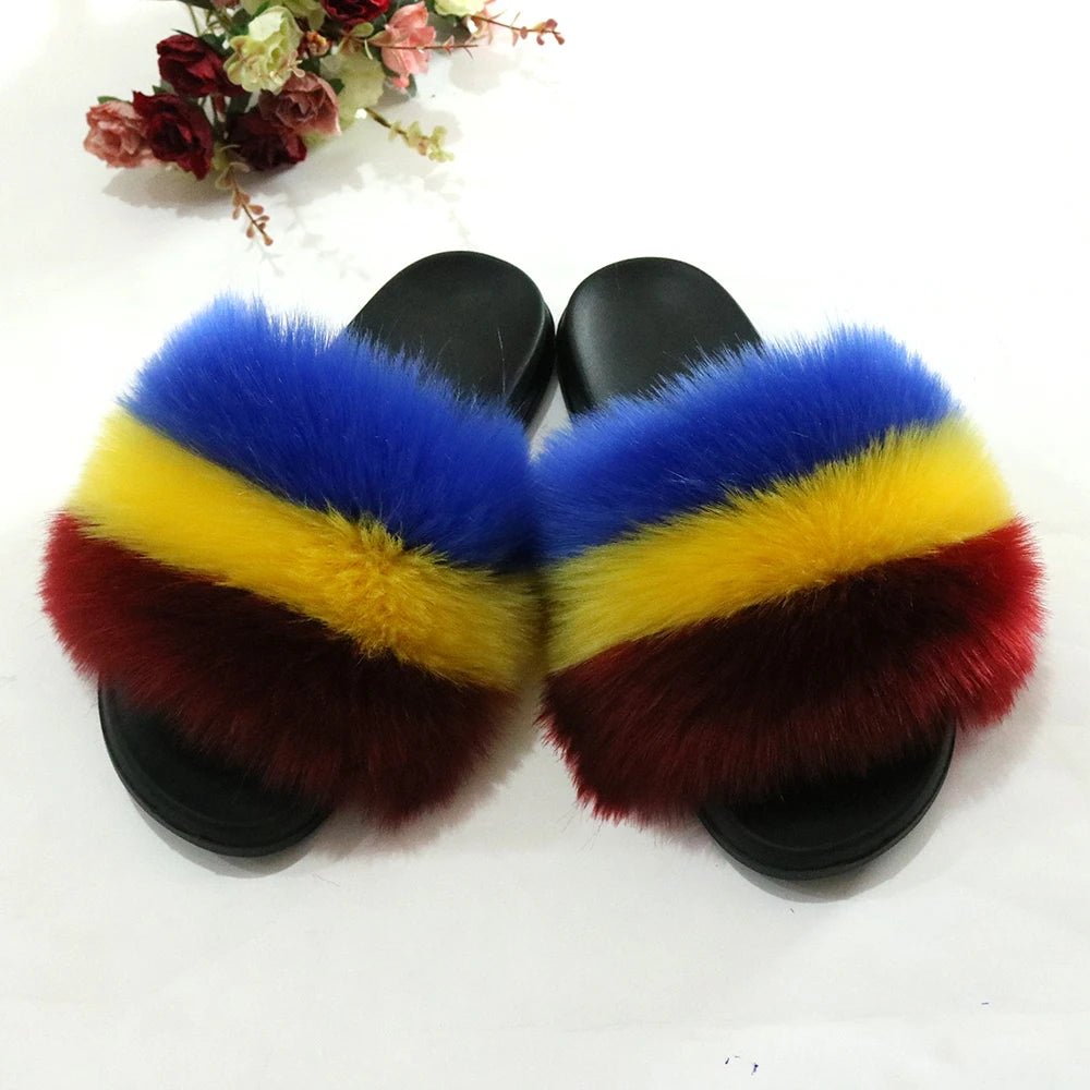 2025 genuine faux fox fur slippers - Shopcbeauty