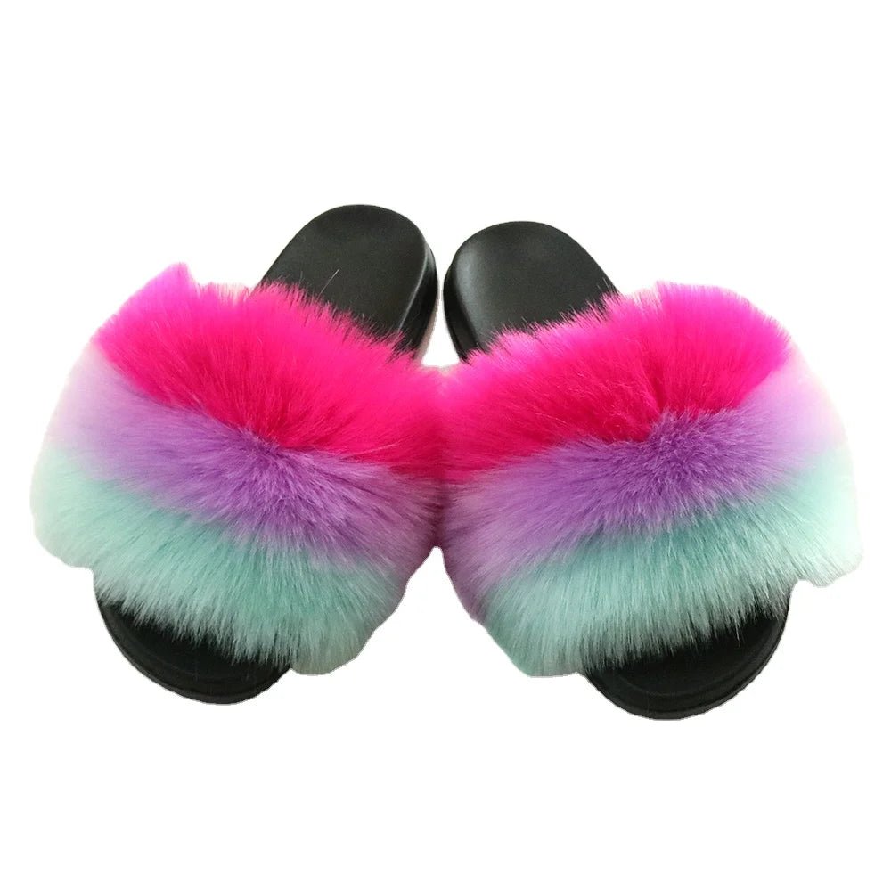 2025 genuine faux fox fur slippers - Shopcbeauty