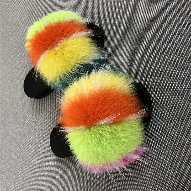 2025 New Designer Luxury women Fox Fur sandals - Shopcbeauty