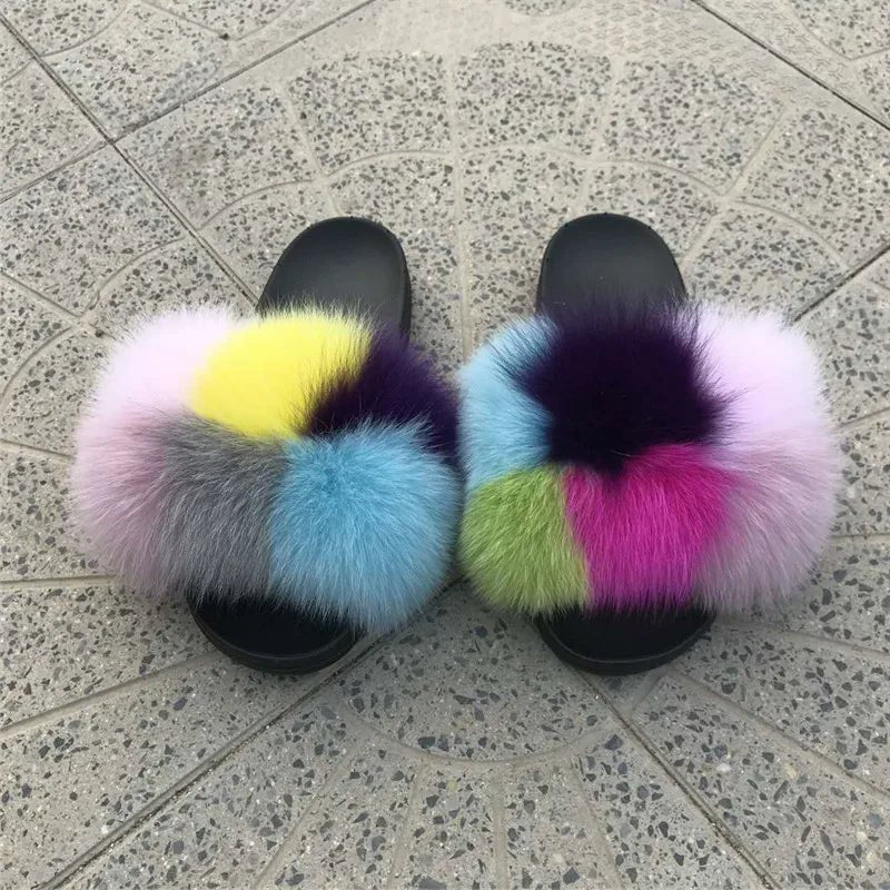 2025 New Designer Luxury women Fox Fur sandals - Shopcbeauty