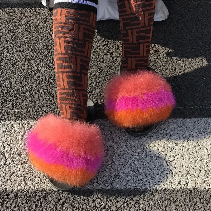 Luxury Real Fox Fur Slides Slippers for Women - C Beauty Accessories