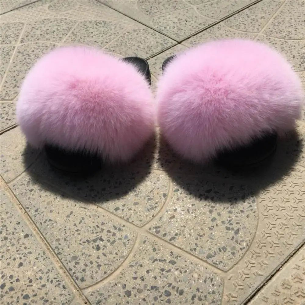 2025 genuine faux fox fur slippers - Shopcbeauty