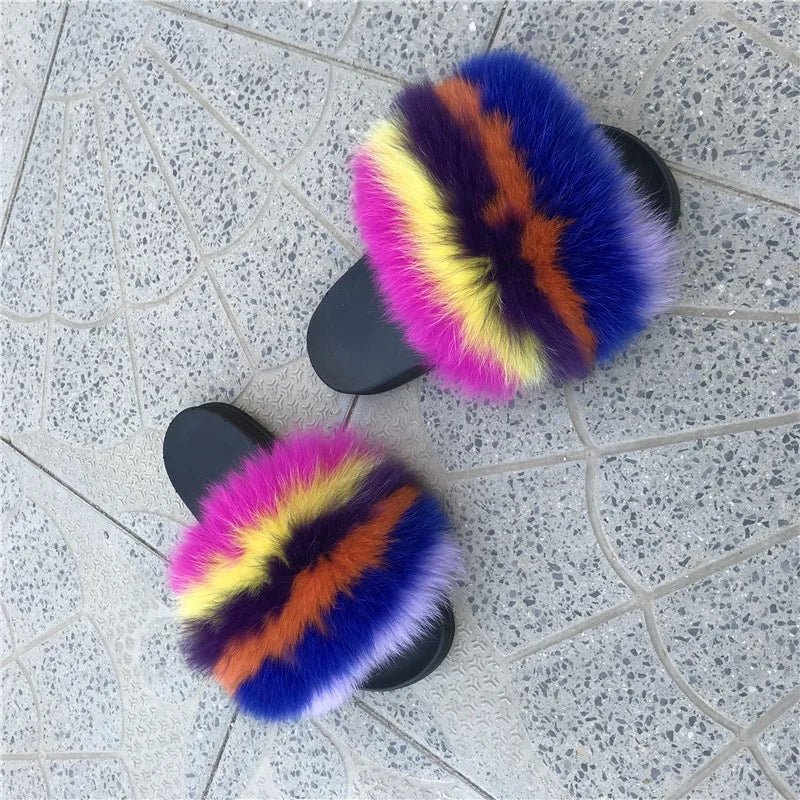2024 New Designer Luxury fox fur Slides for women - Shopcbeauty