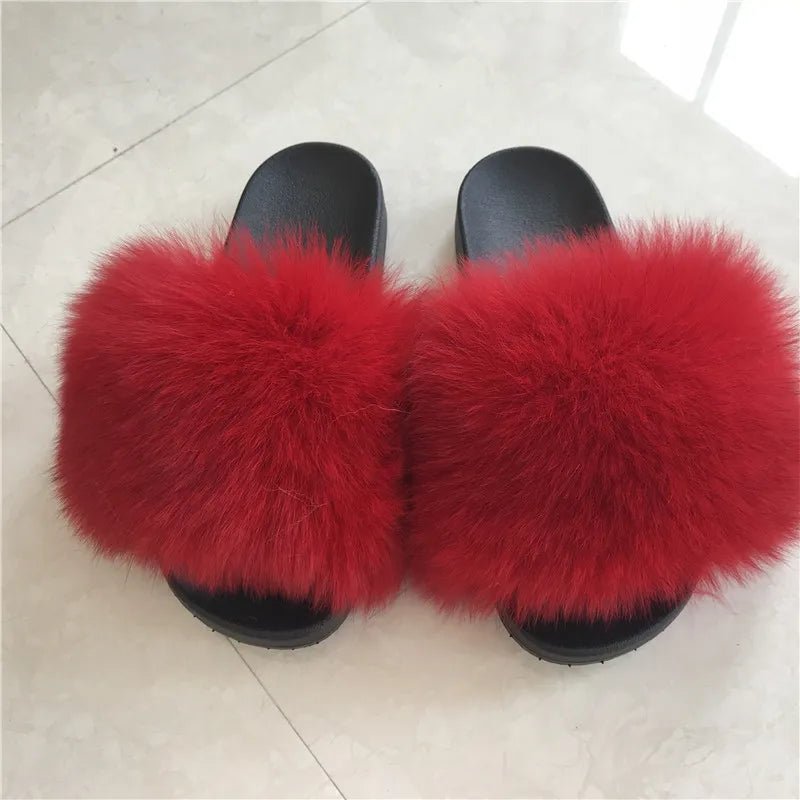 2025 genuine faux fox fur slippers - Shopcbeauty