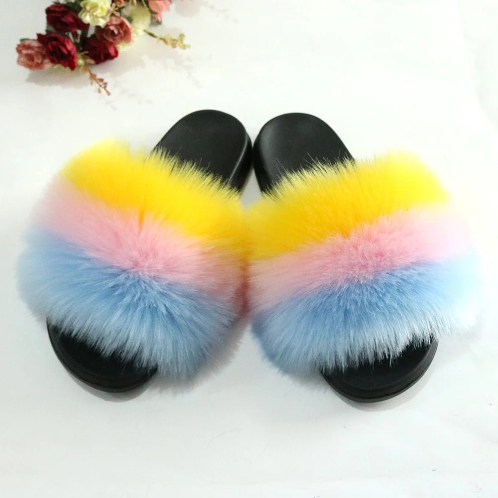 2025 genuine faux fox fur slippers - Shopcbeauty