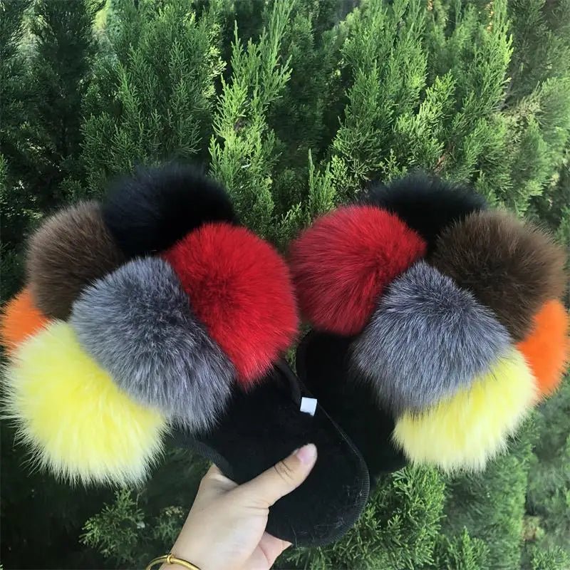 Attractive Fox Fur Slipper Sandals For Women, Slide Slippers - C Beauty Accessories