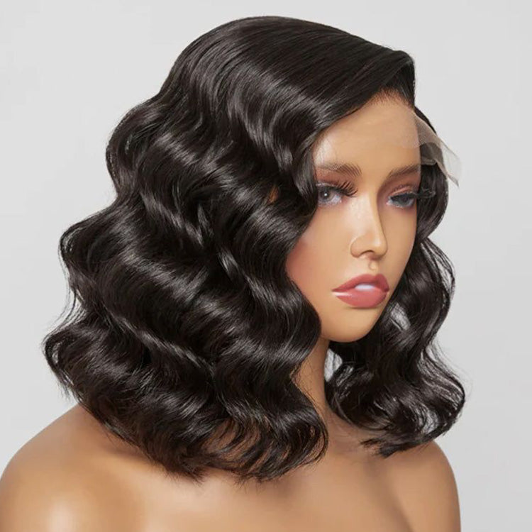 Lace bob wig - curly natural black, 100% human hair | C Beauty