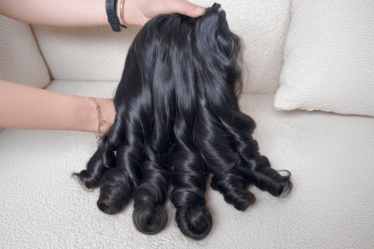 Bouncy curly double drawn Remy weft bundle Vietnamese hair C Beauty