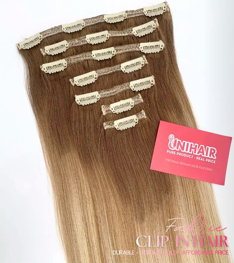 Ash blonde ombre clip-in extensions 16 inch 120g human hair C Beauty