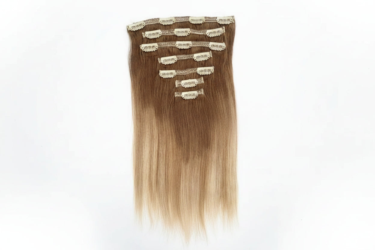 Ash blonde ombre clip-in extensions 16 inch 120g human hair C Beauty