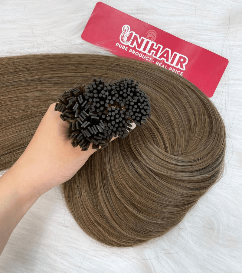 #4 medium brown straight I-tip keratin extensions Vietnamese hair C Beauty