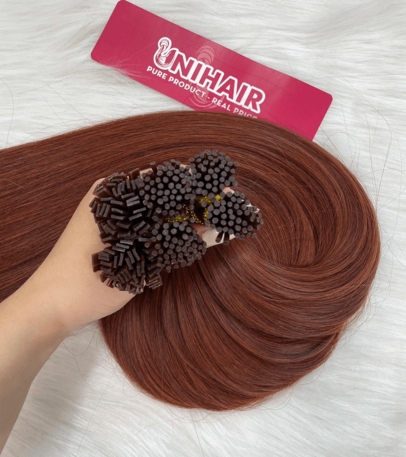 #33 auburn straight I-tip keratin extensions Vietnamese hair C Beauty