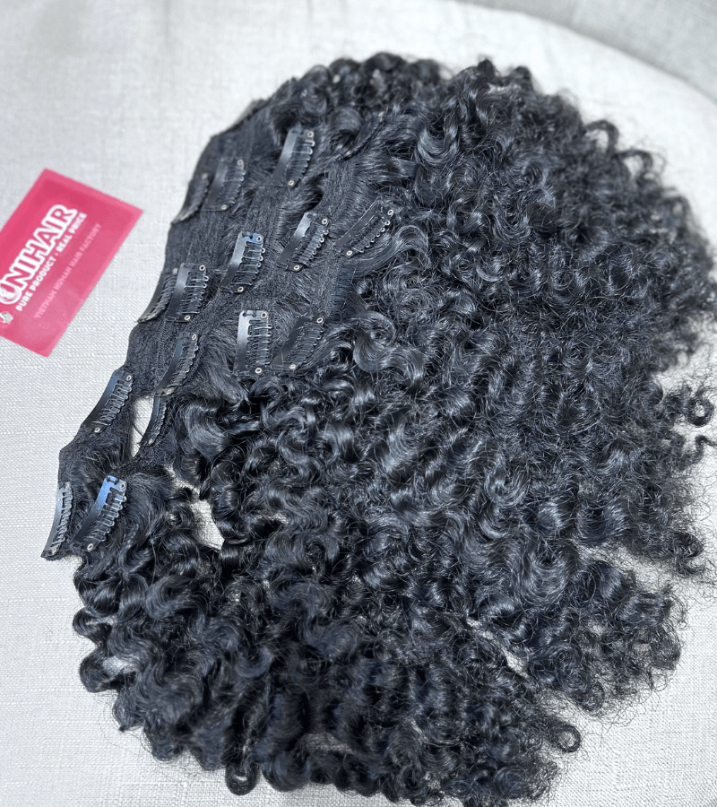 Burmese curly clip-in hair extensions natural black Vietnamese hair 100g C Beauty