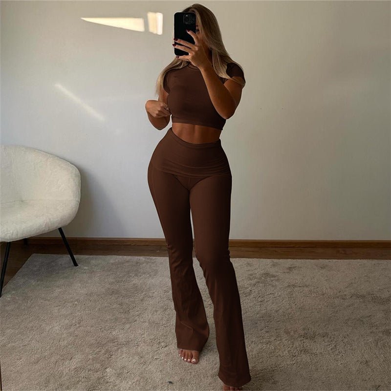 Crop Tee & High-Waist Pants 2-Piece Set - C Beauty Accessories