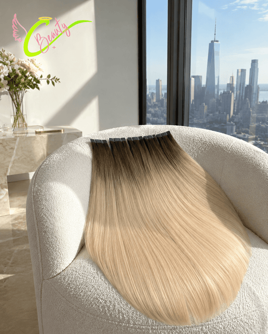 Straight Tape-In Hair Extensions — Norwegian Blonde | 100% Human Hair, Reusable, 16–30 inch - C Beauty Accessories