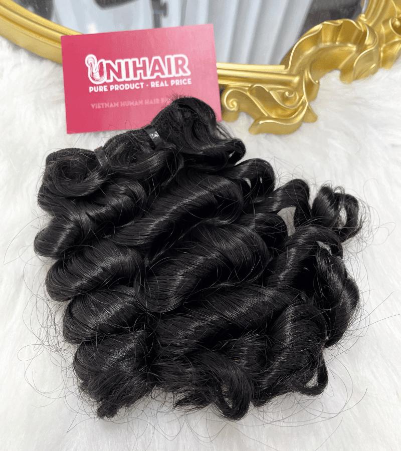 Curly double drawn Remy weft bundle Vietnamese hair natural black C Beauty
