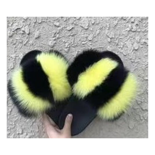 Fox Fur Slides – Black / Yellow – Style F-107 - C Beauty Accessories