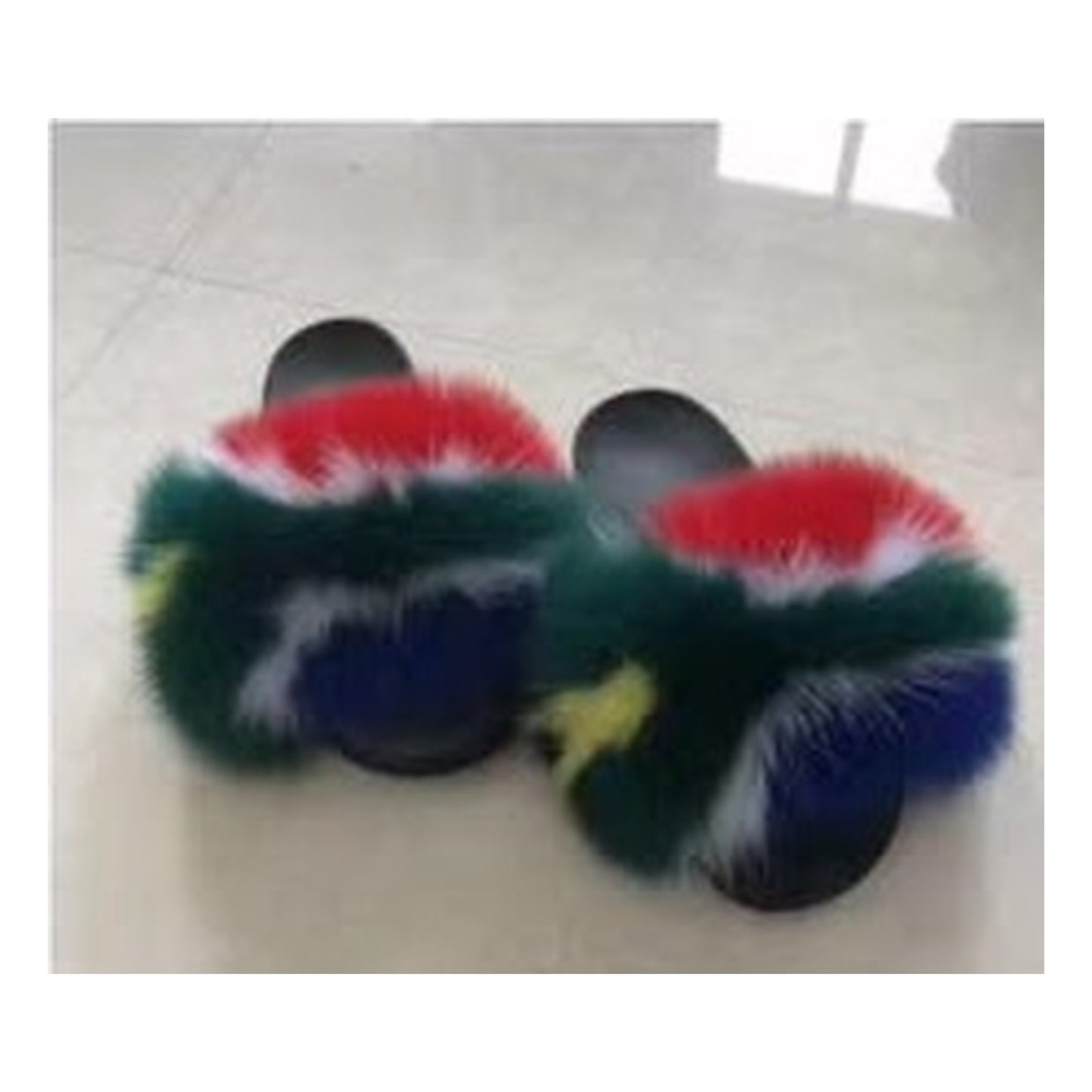 Fox Fur Slides – Light Blue / Black – Style F-108