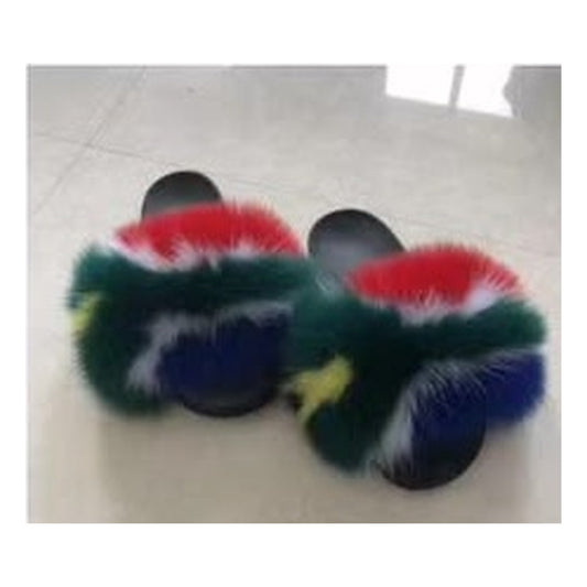 Fox Fur Slides – Light Blue / Black – Style F-108 - C Beauty Accessories
