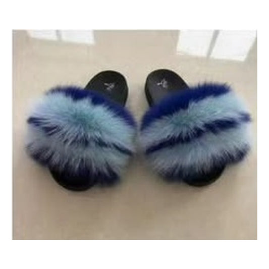Fox Fur Slides – Blue Burgundy / Black – Style F-109 - C Beauty Accessories