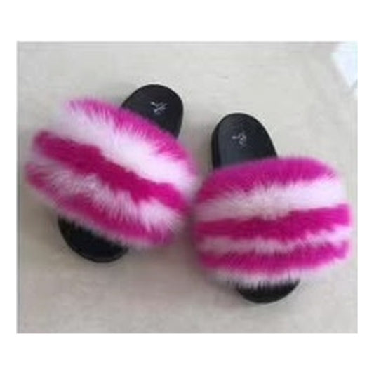Fox Fur Slides – Hot Pink / Black – Style F-110 - C Beauty Accessories