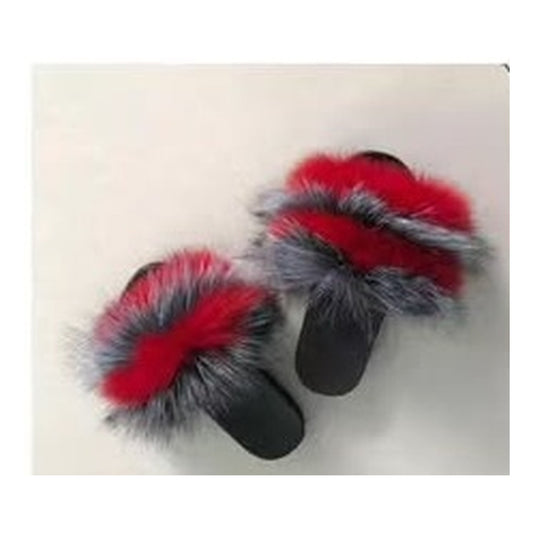 Fox Fur Slides – Purple / Black – Style F-111 - C Beauty Accessories