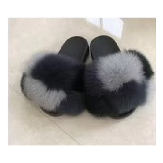 Fox Fur Slides – Gray / Black – Style F-112 - C Beauty Accessories
