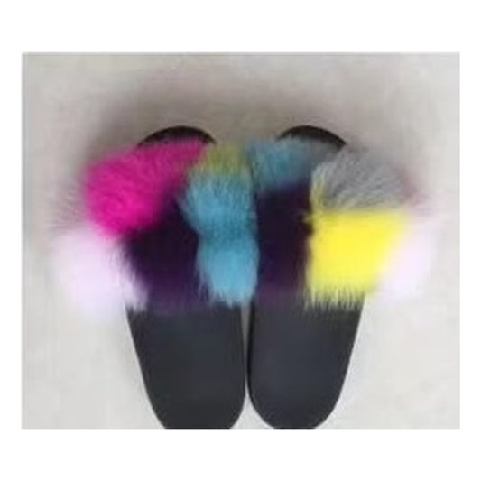 Fox Fur Slides – Royal Blue / Black – Style F-114 - C Beauty Accessories