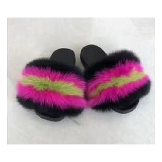 Fox Fur Slides – Red / Black – Style F-115 - C Beauty Accessories