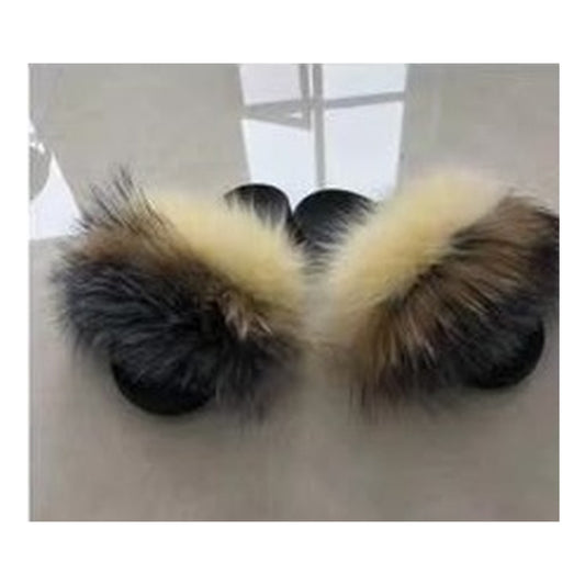 Fox Fur Slides – White / Black – Style F-116 - C Beauty Accessories