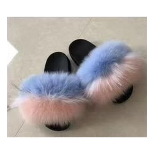 Fox Fur Slides – Baby Blue / pink – Style F-119 - C Beauty Accessories