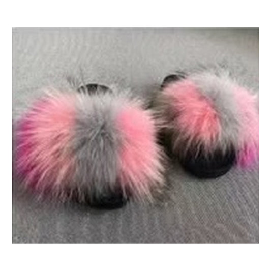 Fox Fur Slides – Red / Hot Pink / Yellow / Blue – Style F-14 - C Beauty Accessories