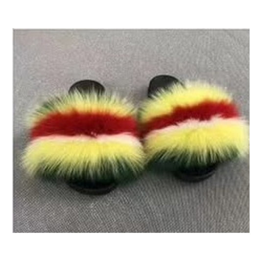Fox Fur Slides – yellow red yellow– Style F-167 - C Beauty Accessories