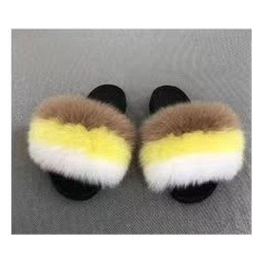 Fox Fur Slides – Royal Blue / White / Teal – Style F-174 - C Beauty Accessories