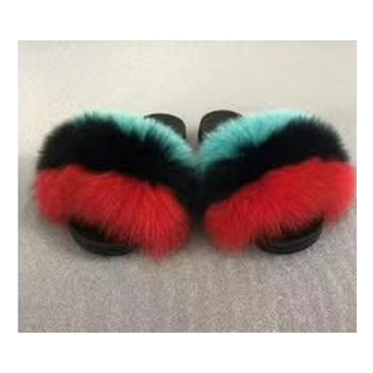 Fox Fur Slides – Red / Yellow / Light Blue – Style F-176 - C Beauty Accessories