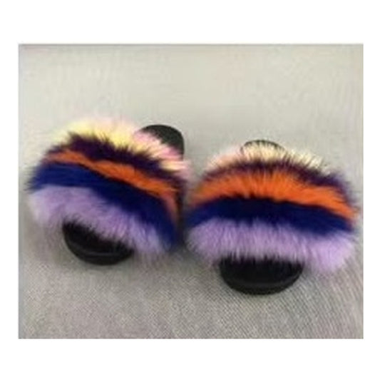 Fox Fur Slides – Pink / Red Multicolor – Style F-180 - C Beauty Accessories