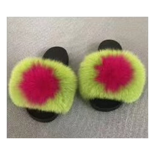 Fox Fur Slides – Neon Yellow / Hot Pink – Style F-196 - C Beauty Accessories