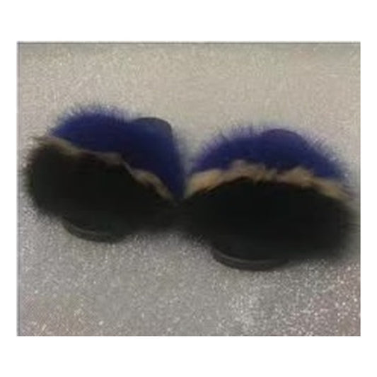 Fox Fur Slides – Royal Blue / Black / Tan – Style F-199 - C Beauty Accessories