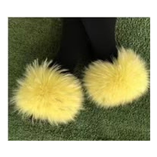 Fox Fur Slides – Lime Green / Yellow / Tan – Style F-1 - C Beauty Accessories