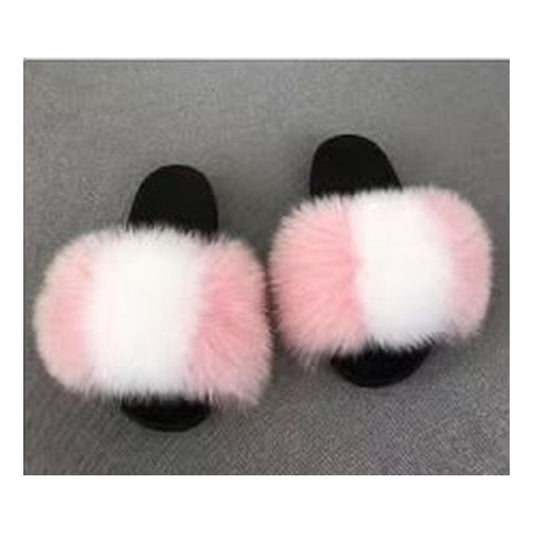 Fox Fur Slides with Chain – Pink / white – Style F-211 - C Beauty Accessories