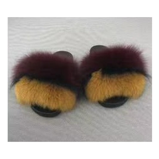 Fox Fur Slides with Chain – walnut – Style F-214 - C Beauty Accessories