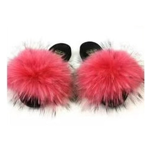 Fox Fur Slides – Hot Pink / White – Style F-376 - C Beauty Accessories