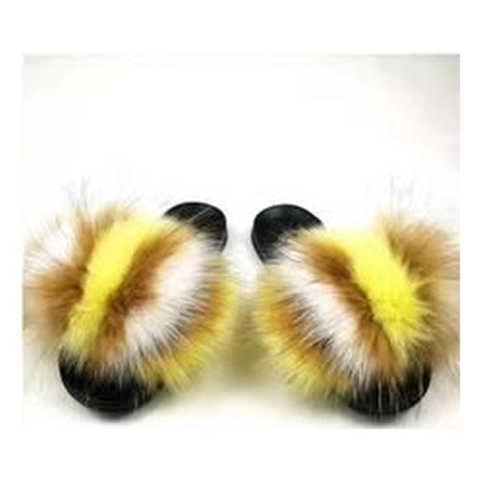 Fox Fur Slides – Yellow / Brown / White / Black – Style F-377 - C Beauty Accessories