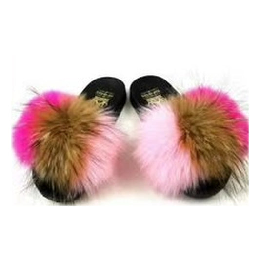 Fox Fur Slides – Pink / Red Multicolor – Style F-378 - C Beauty Accessories