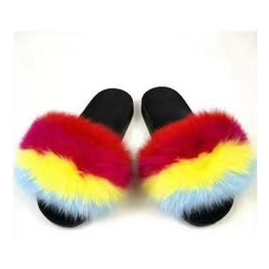 Fox Fur Slides – Hot Pink / Red / Yellow / Light Blue – Style F-380 - C Beauty Accessories